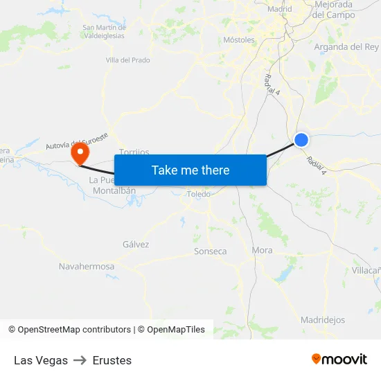 Las Vegas to Erustes map