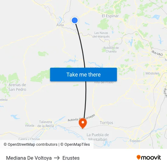Mediana De Voltoya to Erustes map