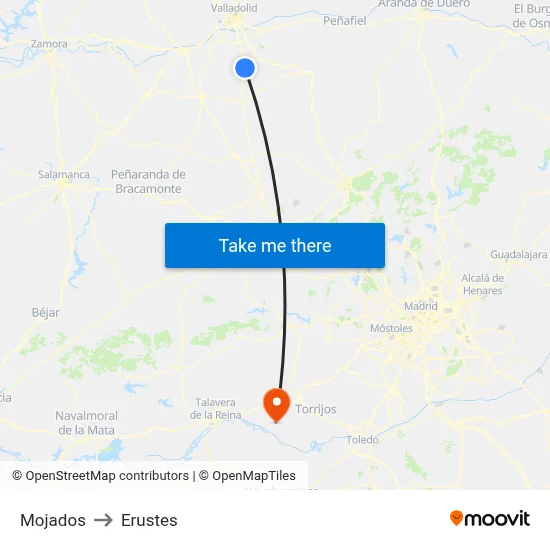 Mojados to Erustes map