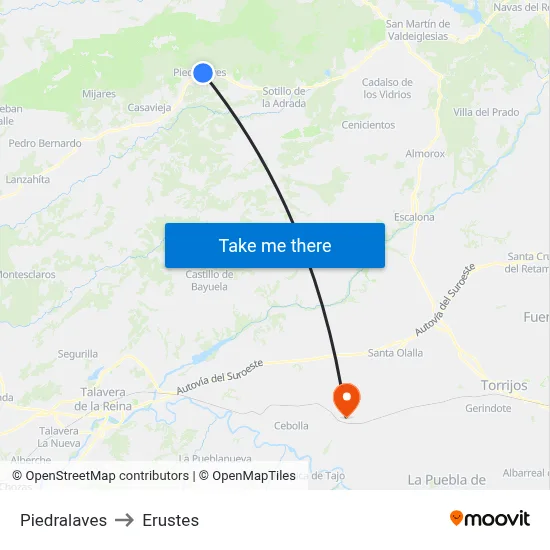Piedralaves to Erustes map
