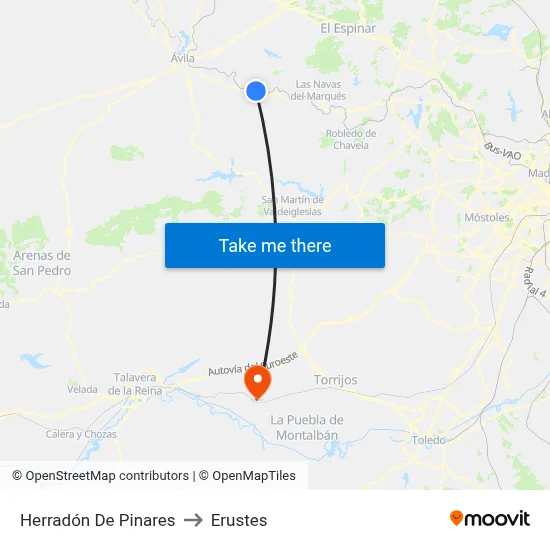 Herradón De Pinares to Erustes map