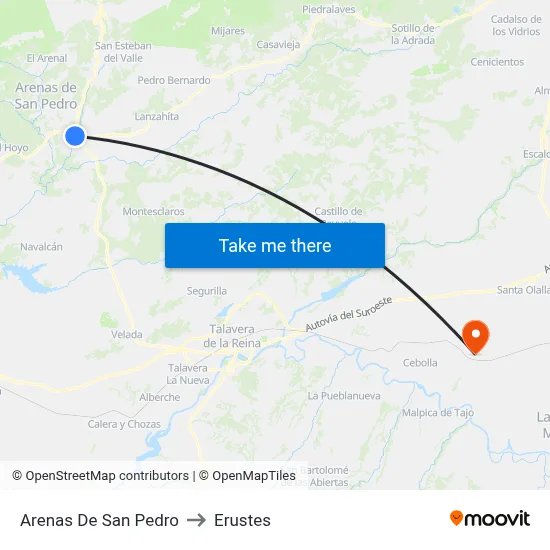 Arenas De San Pedro to Erustes map