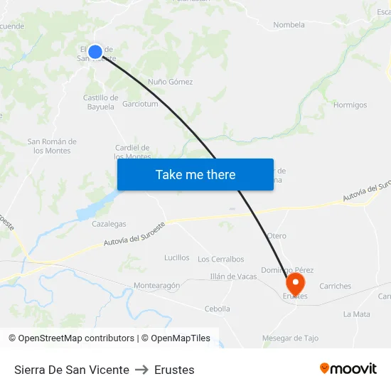 Sierra De San Vicente to Erustes map