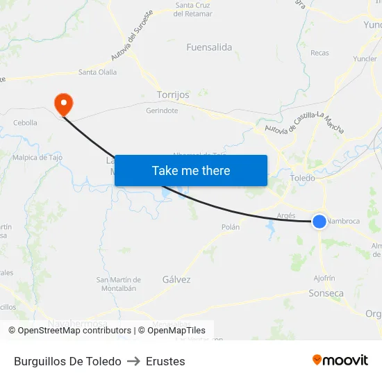 Burguillos De Toledo to Erustes map