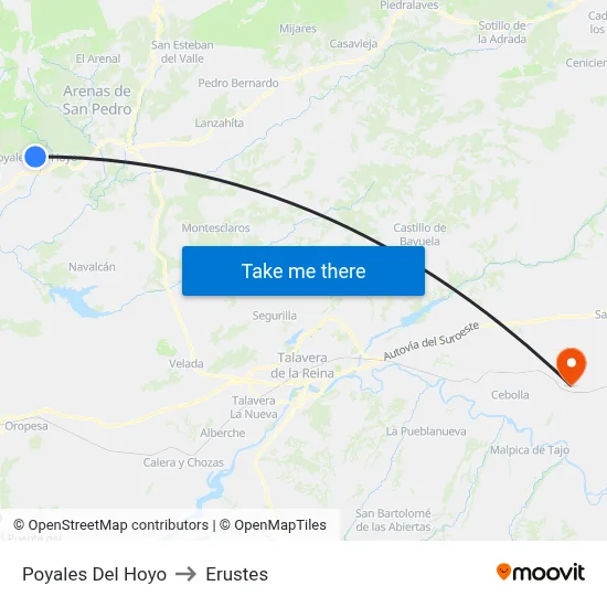 Poyales Del Hoyo to Erustes map