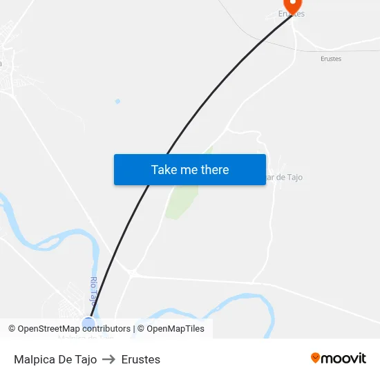 Malpica De Tajo to Erustes map
