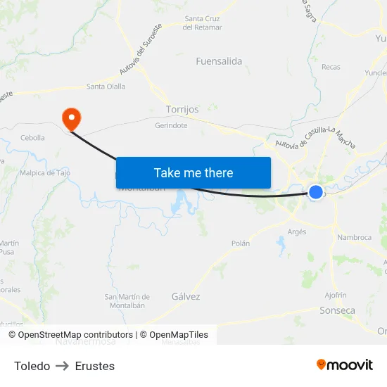 Toledo to Erustes map