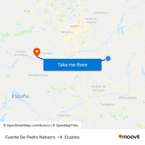 Fuente De Pedro Naharro to Erustes map