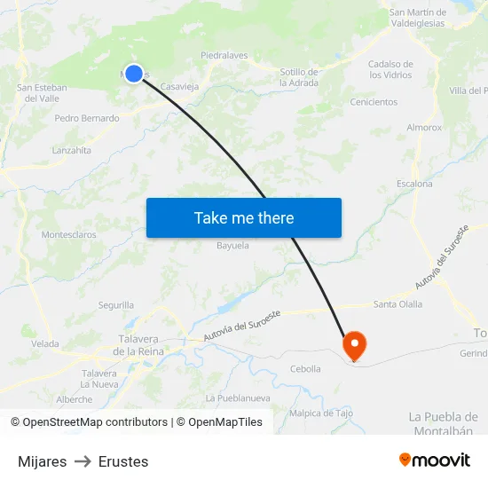 Mijares to Erustes map