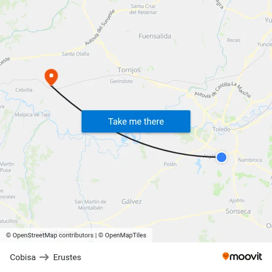 Cobisa to Erustes map