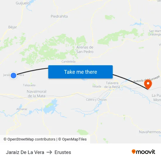 Jaraíz De La Vera to Erustes map