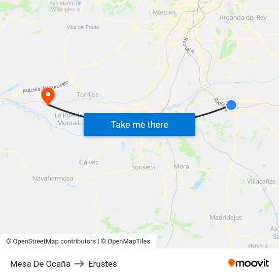 Mesa De Ocaña to Erustes map