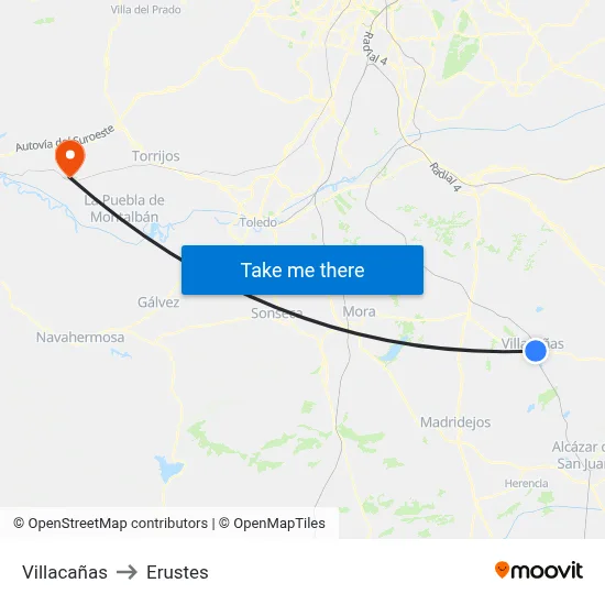 Villacañas to Erustes map