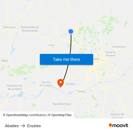 Abades to Erustes map