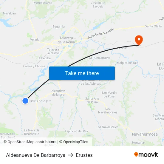 Aldeanueva De Barbarroya to Erustes map