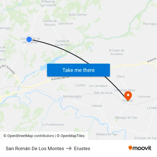 San Román De Los Montes to Erustes map