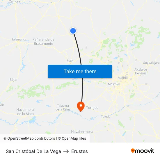 San Cristóbal De La Vega to Erustes map