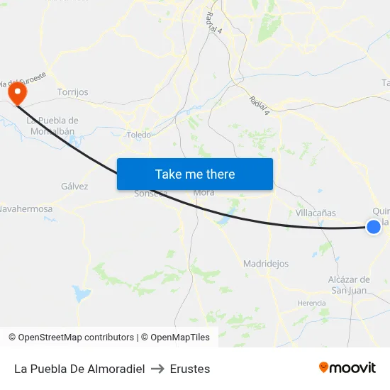 La Puebla De Almoradiel to Erustes map