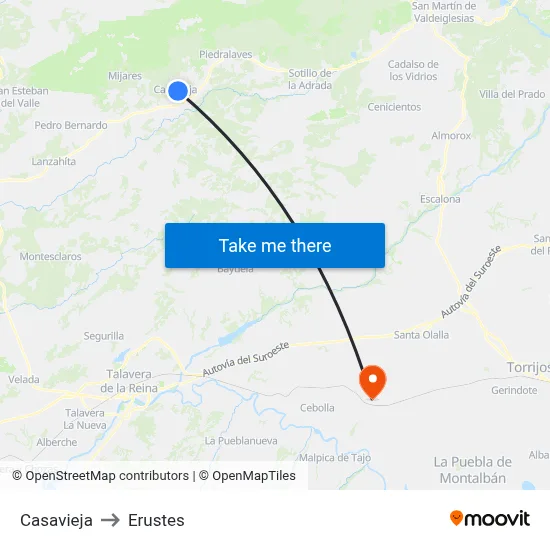 Casavieja to Erustes map