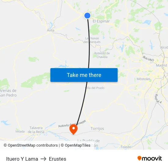 Ituero Y Lama to Erustes map