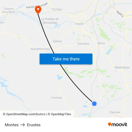 Montes to Erustes map