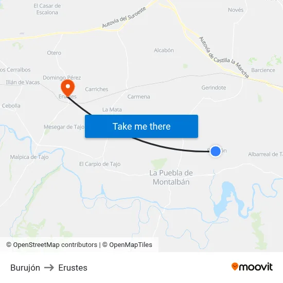 Burujón to Erustes map