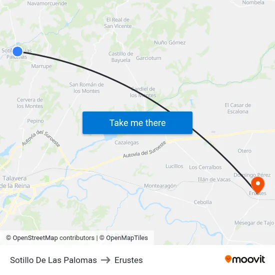 Sotillo De Las Palomas to Erustes map
