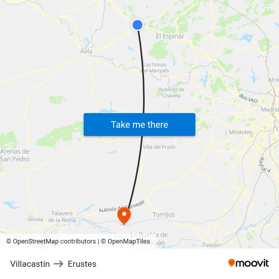 Villacastín to Erustes map