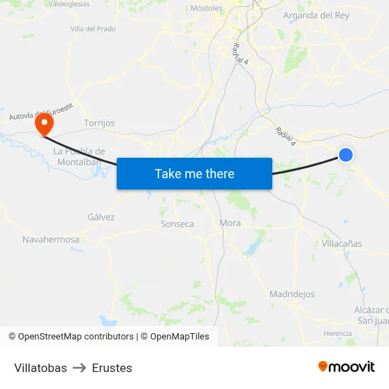 Villatobas to Erustes map