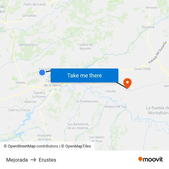 Mejorada to Erustes map