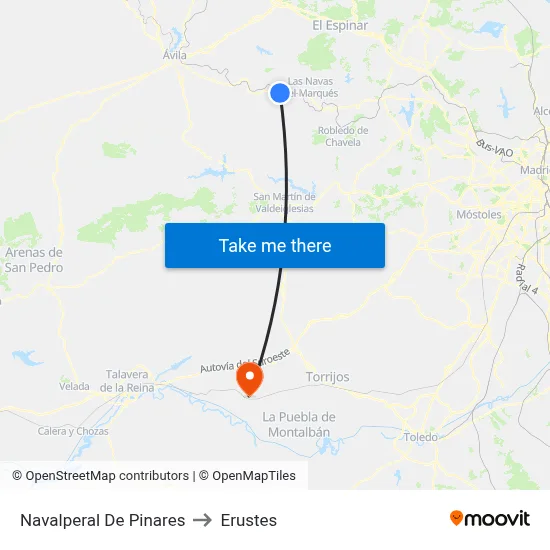Navalperal De Pinares to Erustes map