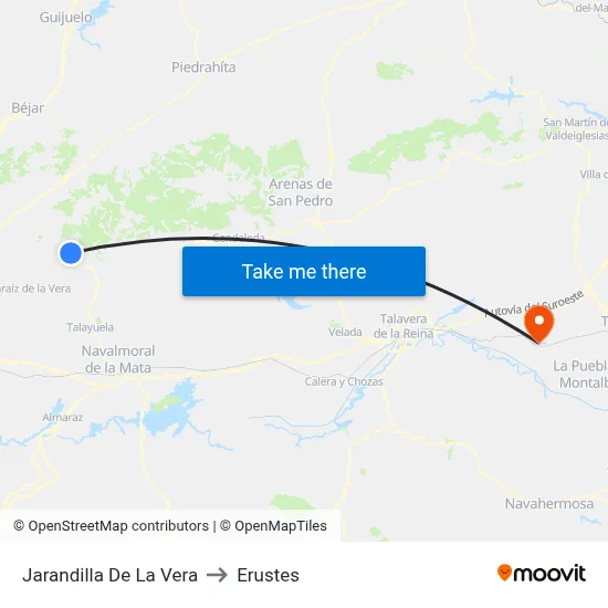Jarandilla De La Vera to Erustes map
