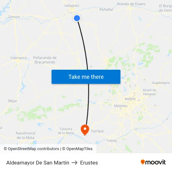 Aldeamayor De San Martín to Erustes map