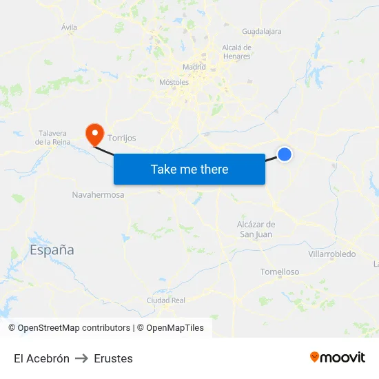 El Acebrón to Erustes map