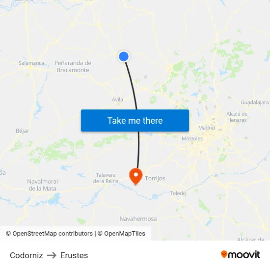 Codorniz to Erustes map