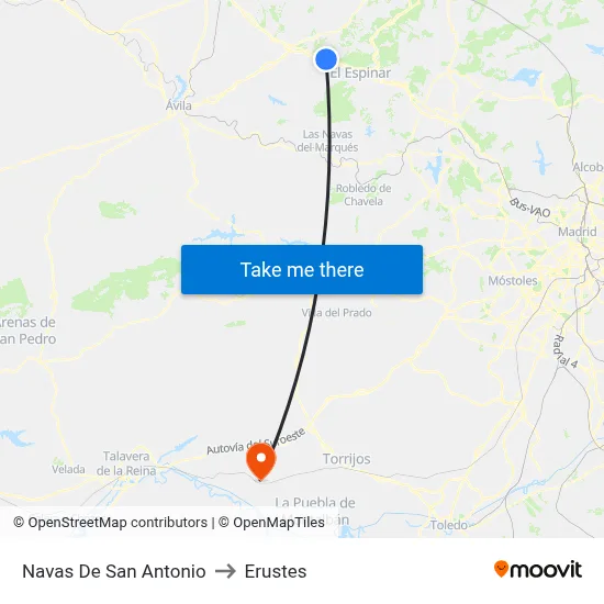 Navas De San Antonio to Erustes map