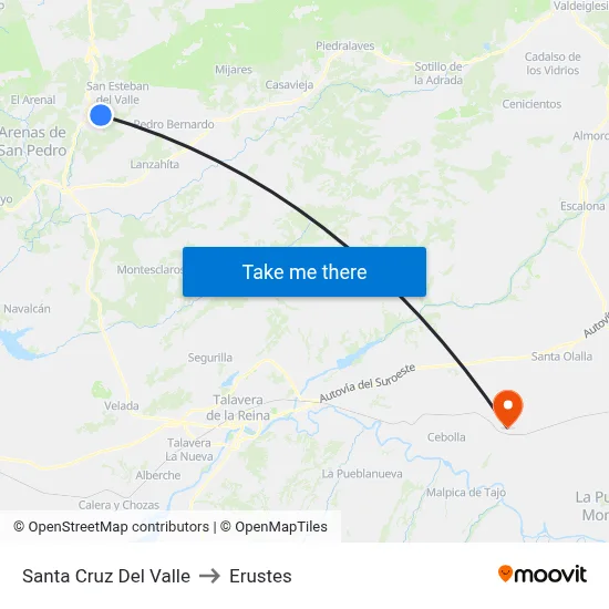 Santa Cruz Del Valle to Erustes map