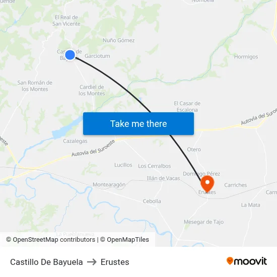 Castillo De Bayuela to Erustes map