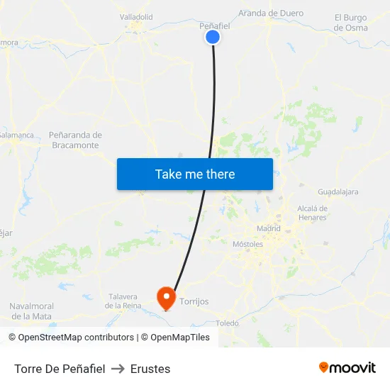 Torre De Peñafiel to Erustes map