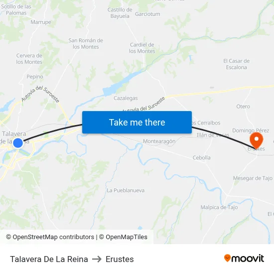 Talavera De La Reina to Erustes map