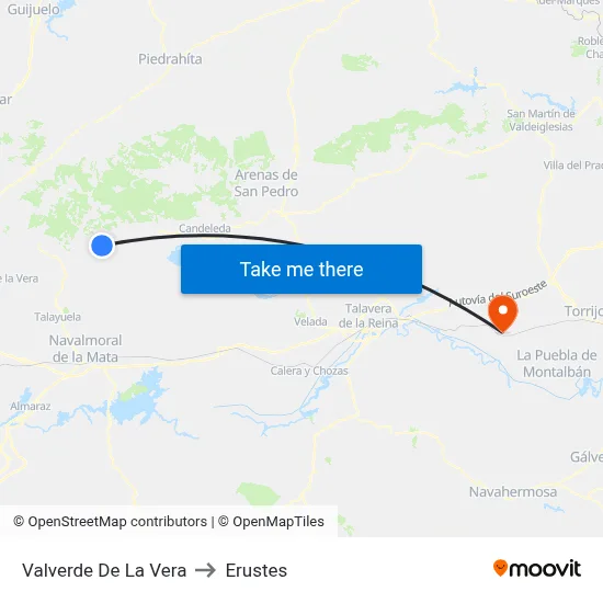 Valverde De La Vera to Erustes map