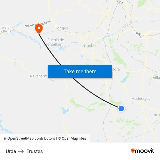 Urda to Erustes map
