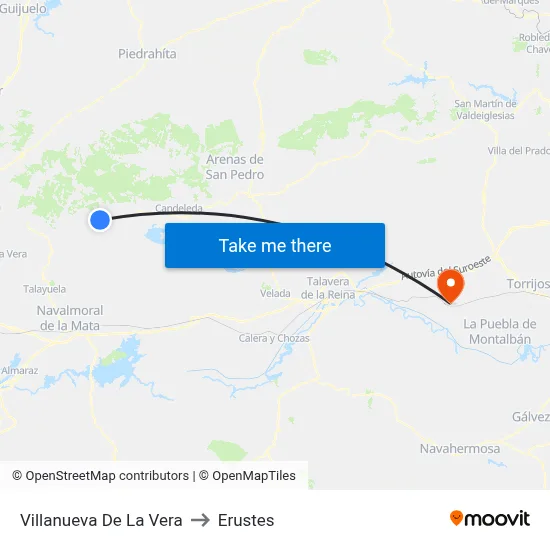 Villanueva De La Vera to Erustes map