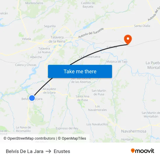 Belvís De La Jara to Erustes map