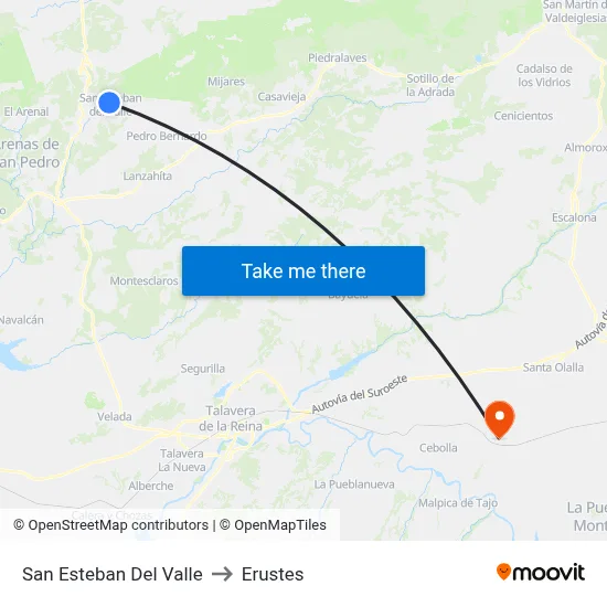 San Esteban Del Valle to Erustes map