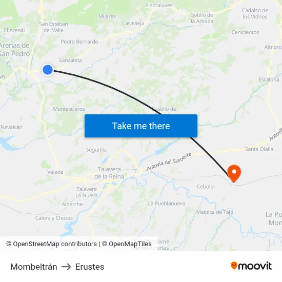 Mombeltrán to Erustes map