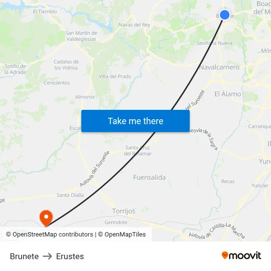 Brunete to Erustes map
