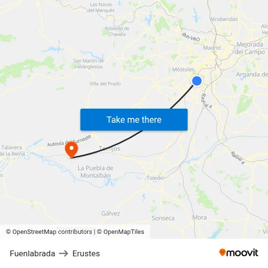 Fuenlabrada to Erustes map