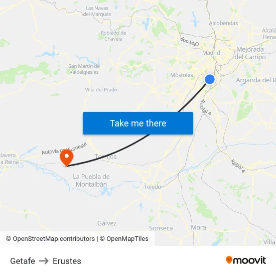 Getafe to Erustes map