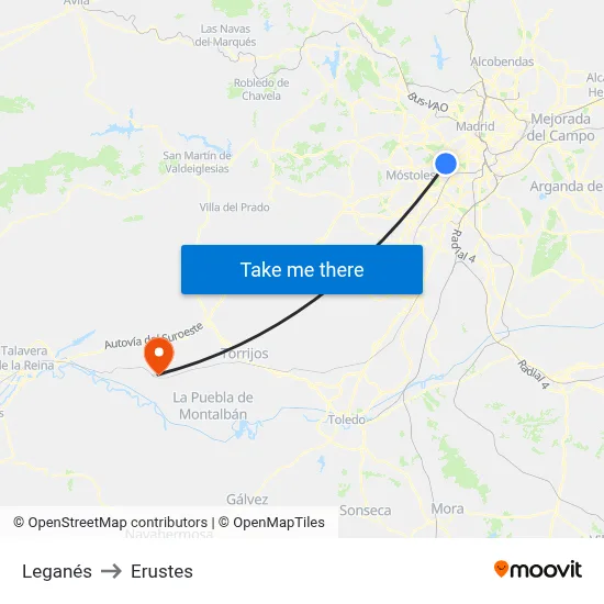 Leganés to Erustes map